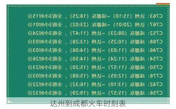 达州到成都火车时刻表