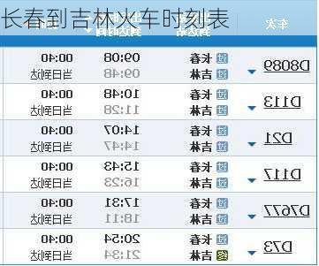 长春到吉林火车时刻表